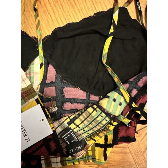 NWT Forever 21 Plaid Tank Cami Crop Adjustable Straps Lace Trim Women’s Size Med - Picture 7 of 7